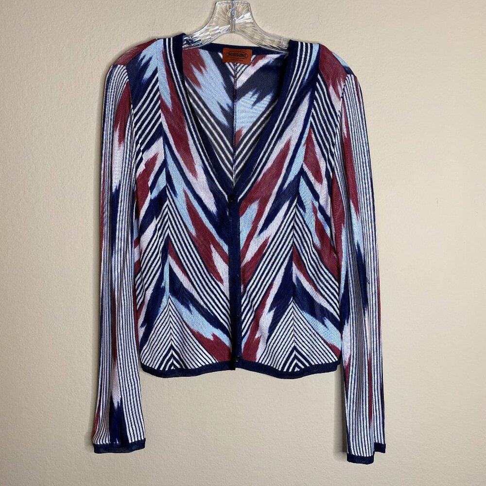 missoni navy blue multi color sheer cardigan sweater